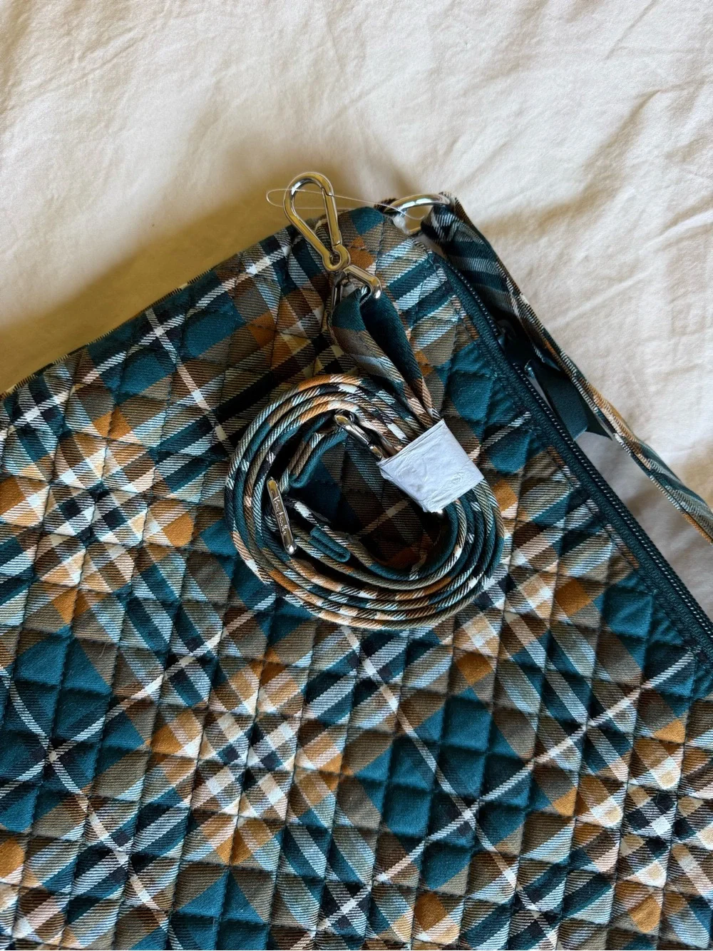 Vera Bradley Quilted Crossbody in Teal, Brown, Cream Plaid